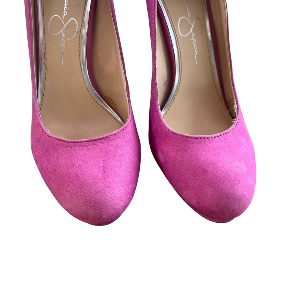 Jessica Simpson JP Sandous Heels Womens Size 8.5 B Pink Suede Leather Pumps - Picture 7 of 11